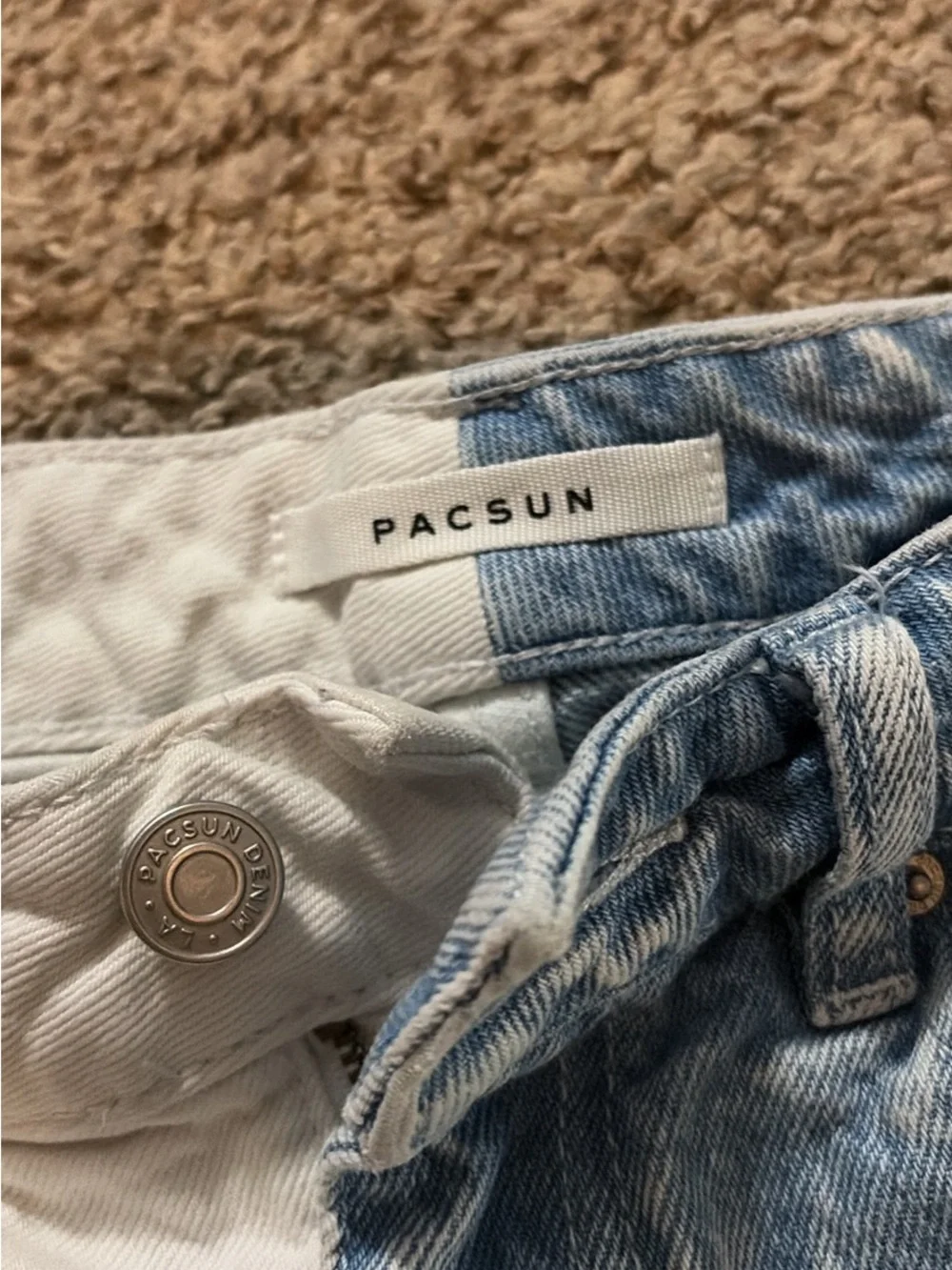 Pacific Sunwear White and Light Blue Acid Wash Denim Shorts